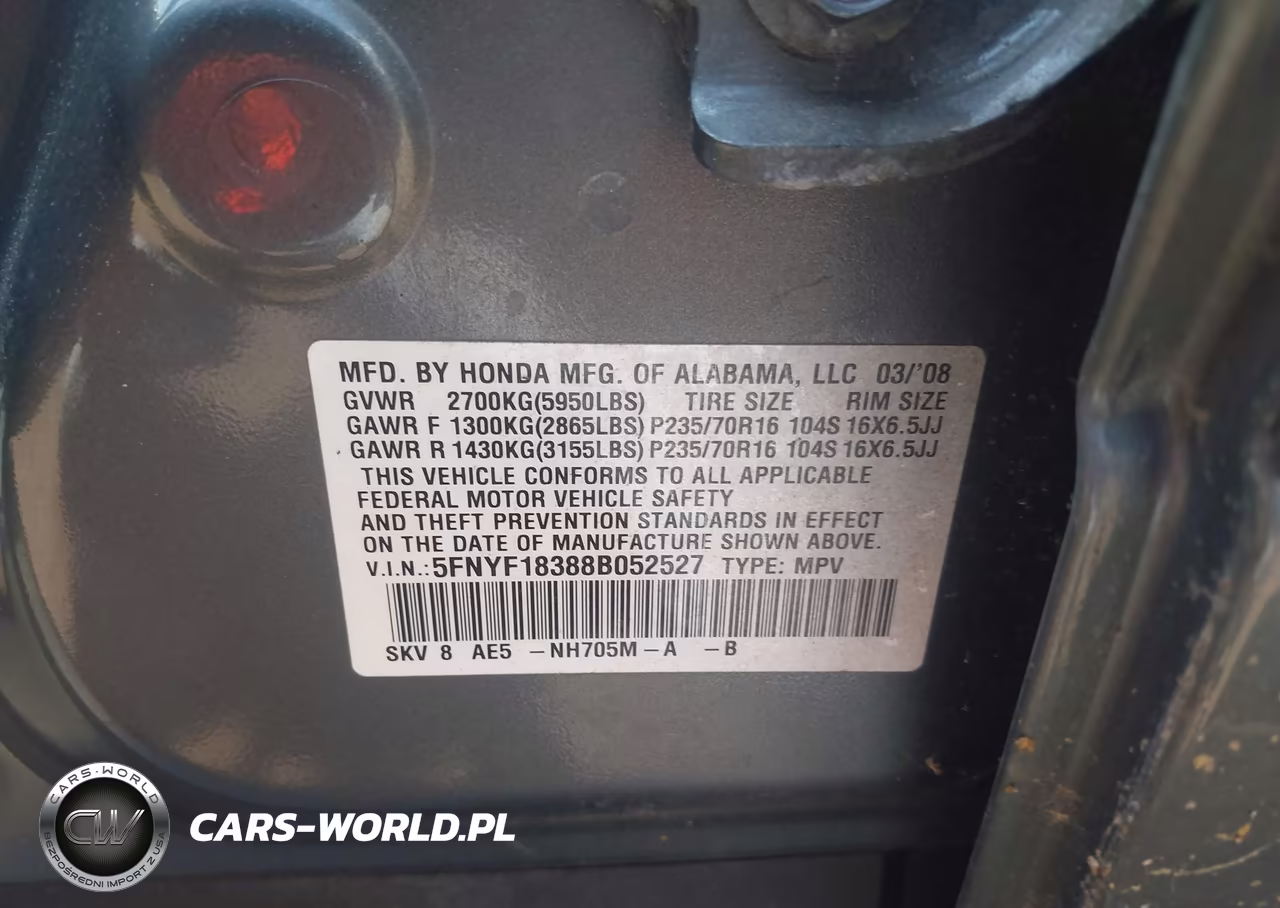 2008 Honda Pilot Se VIN:5FNYF18388B052527 - 9
