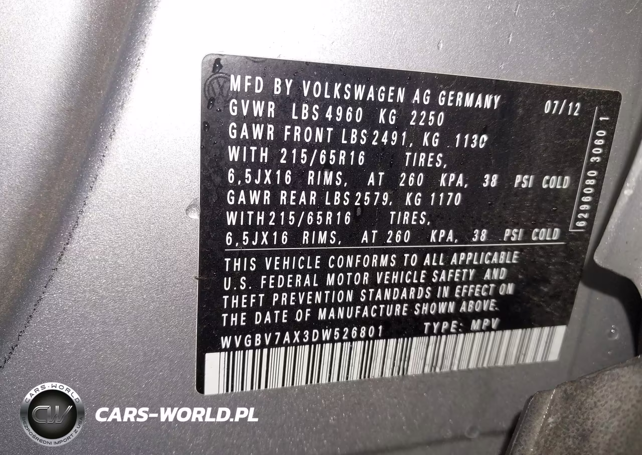 2013 Volkswagen Tiguan S VIN:WVGBV7AX3DW526801 - 9