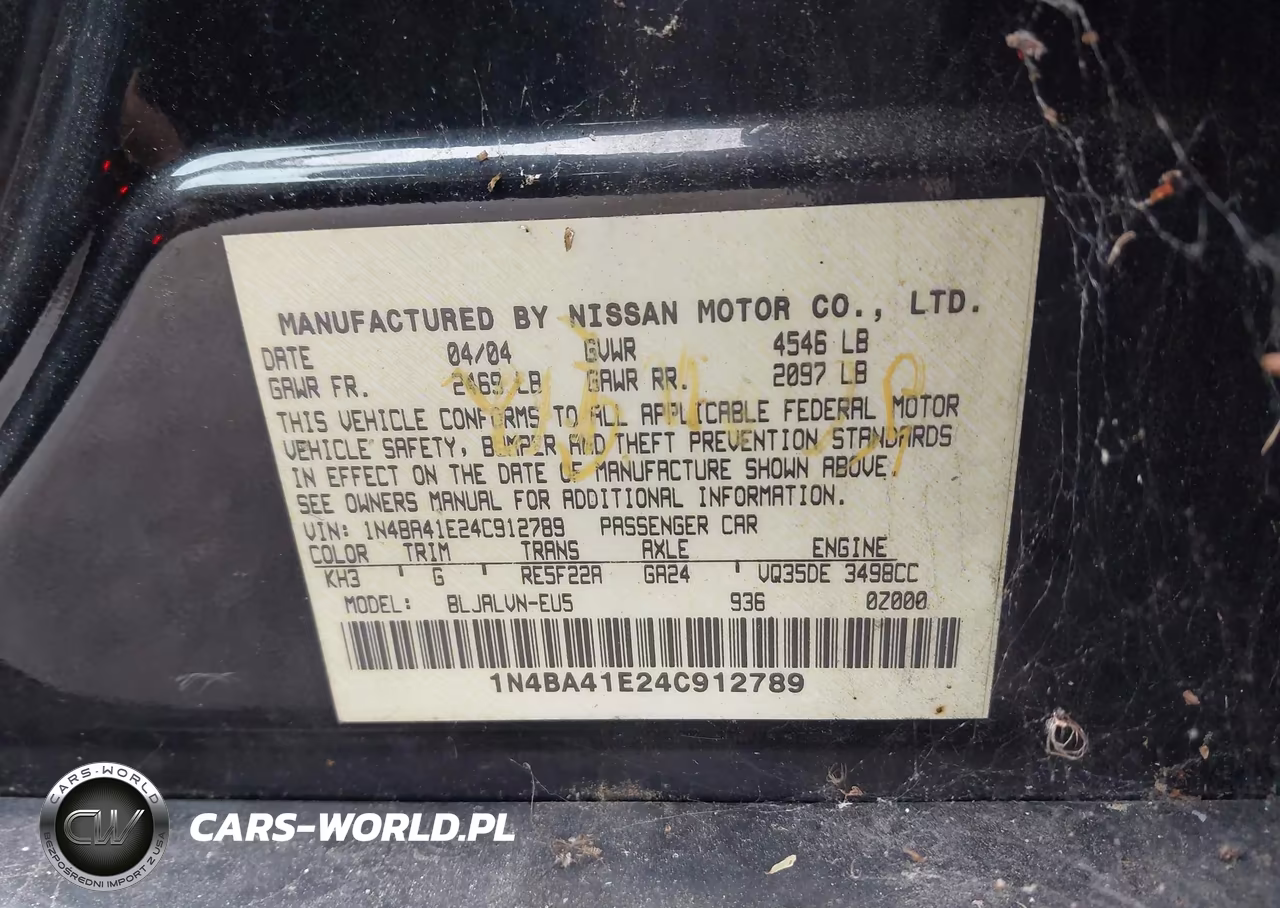 2004 Nissan Maxima 3.5 Sl VIN:1N4BA41E24C912789 - 9