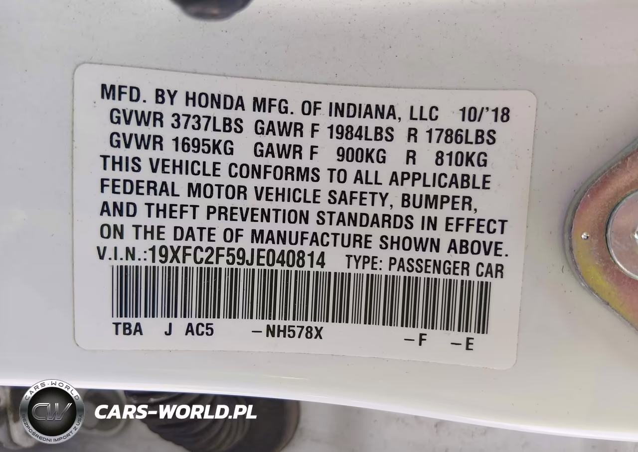 2018 Honda Civic Lx VIN:19XFC2F59JE040814 - 9