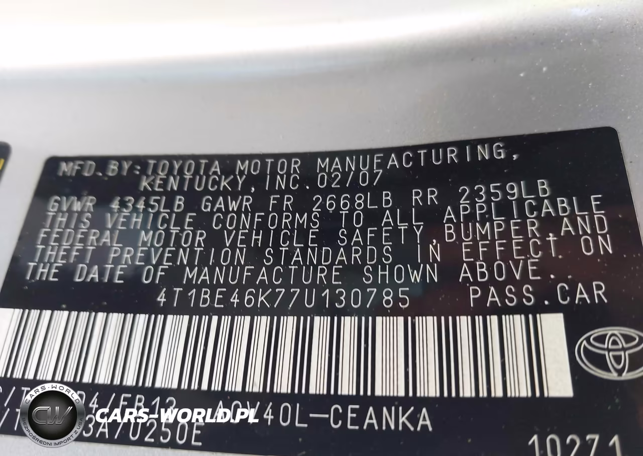 2007 Toyota Camry Le VIN:4T1BE46K77U130785 - 9