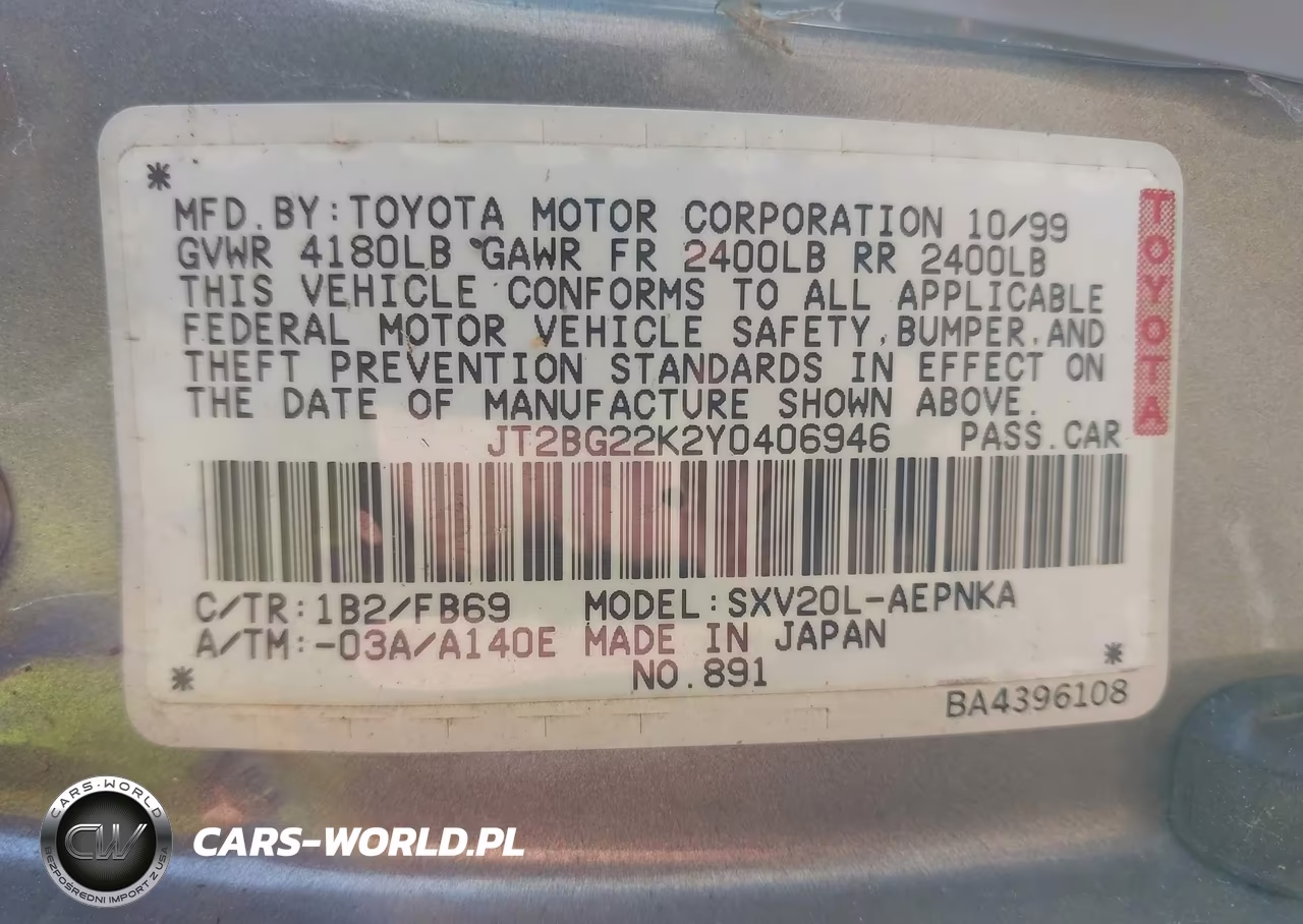 2000 Toyota Camry Le VIN:JT2BG22K2Y0406946 - 9