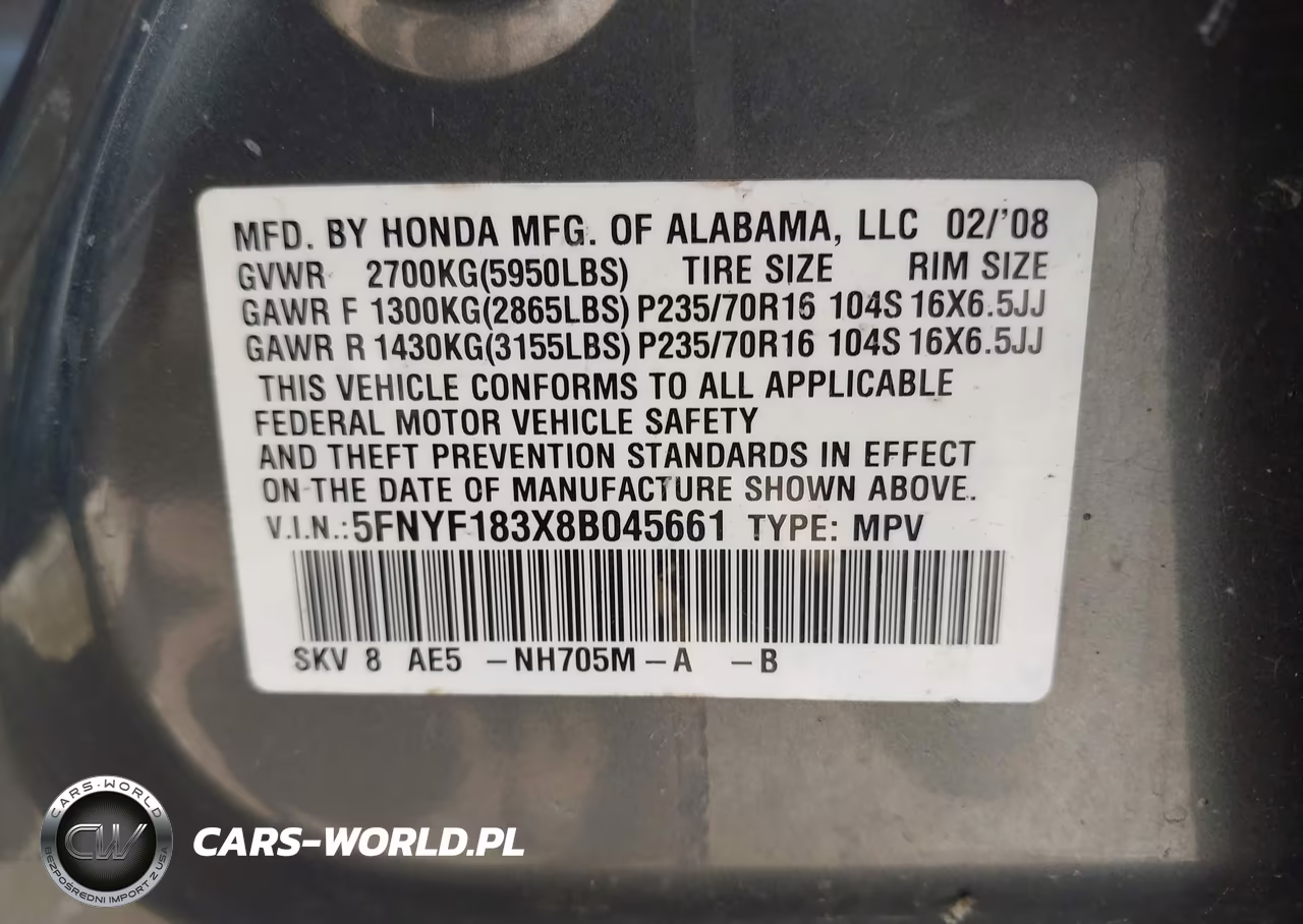 2008 Honda Pilot Se VIN:5FNYF183X8B045661 - 9