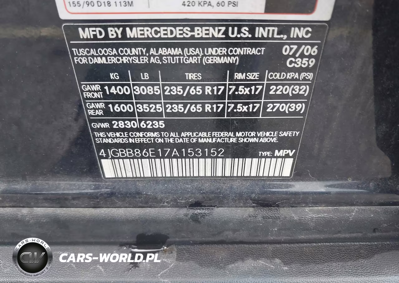 2007 Mercedes-Benz Ml 350 4Matic VIN:4JGBB86E17A153152 - 9