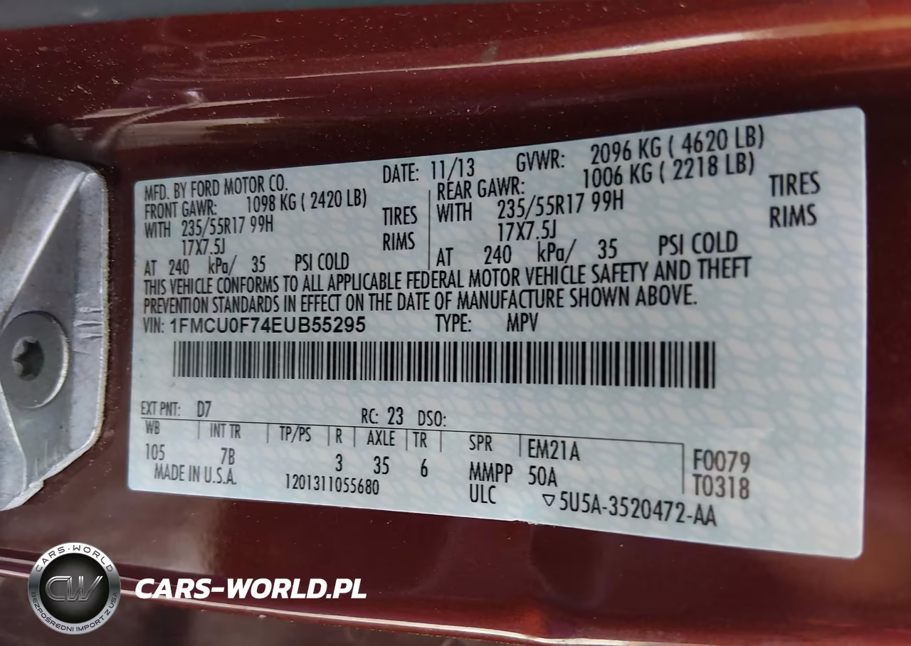 2014 Ford Escape S VIN:1FMCU0F74EUB55295 - 9