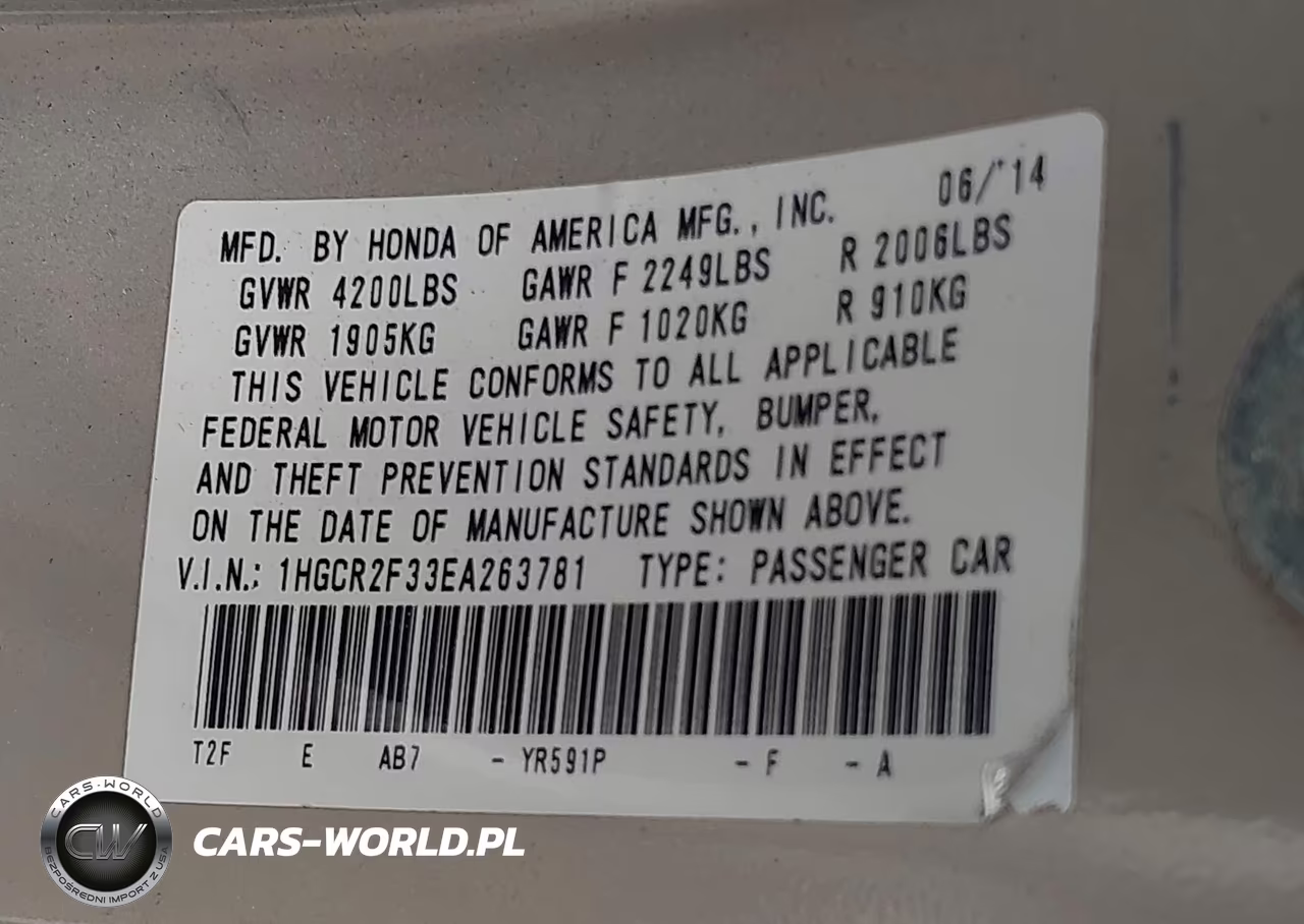 HONDA ACCORD VIN:1HGCR2F33EA263781 - 9