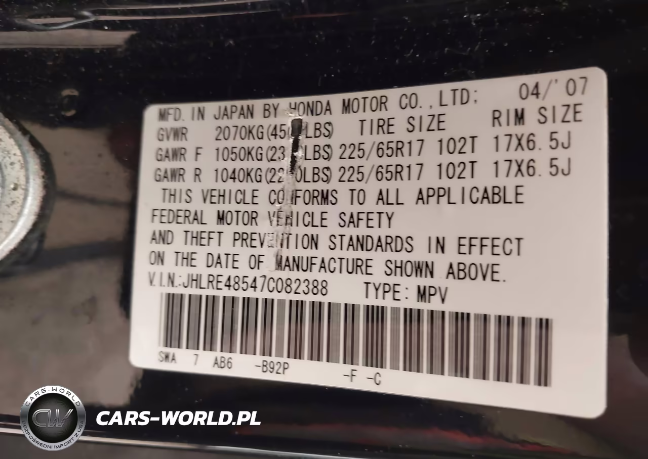 2007 Honda Cr-V Ex VIN:JHLRE48547C082388 - 9