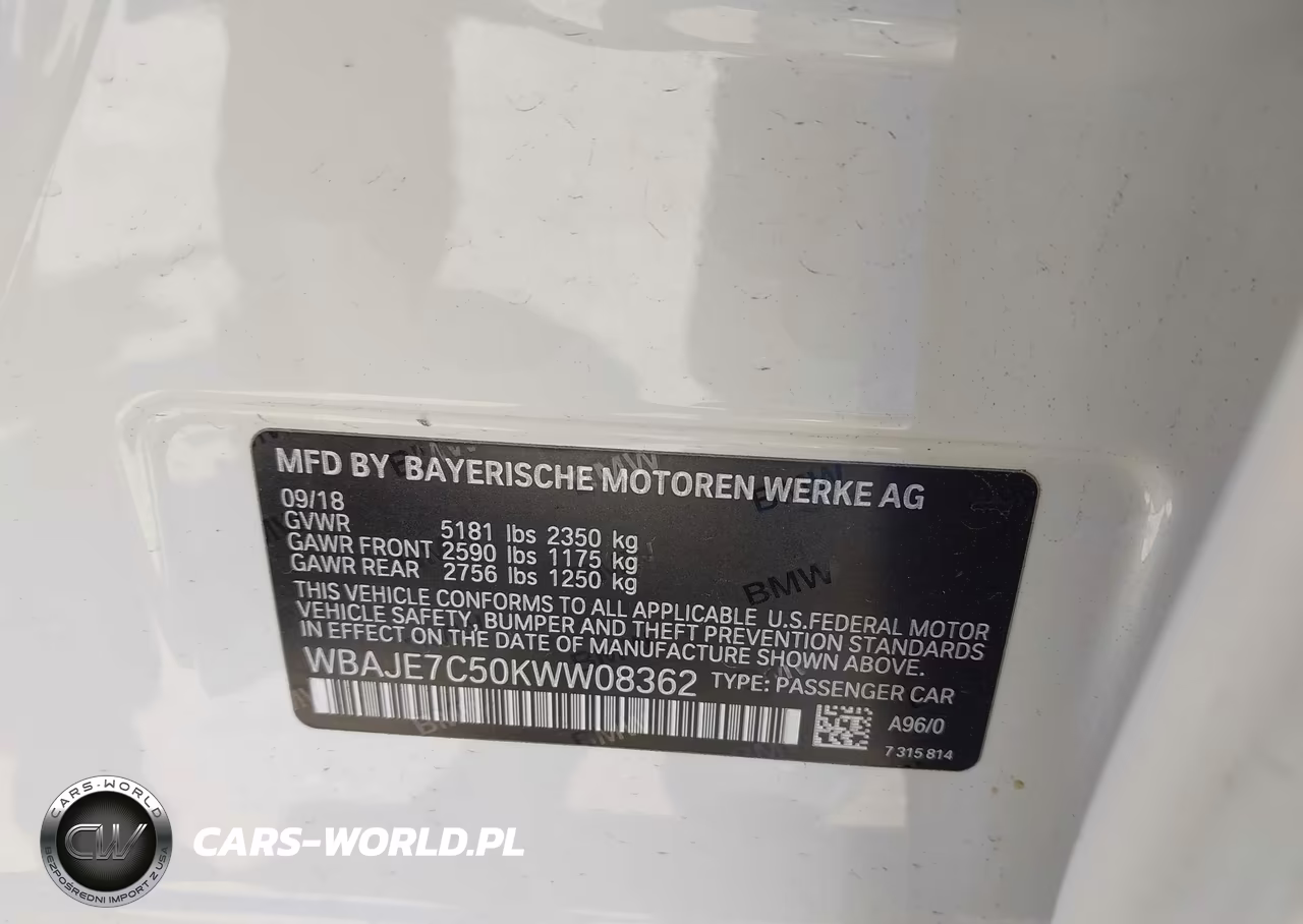 2019 BMW 540I xDrive VIN:WBAJE7C50KWW08362 - 9