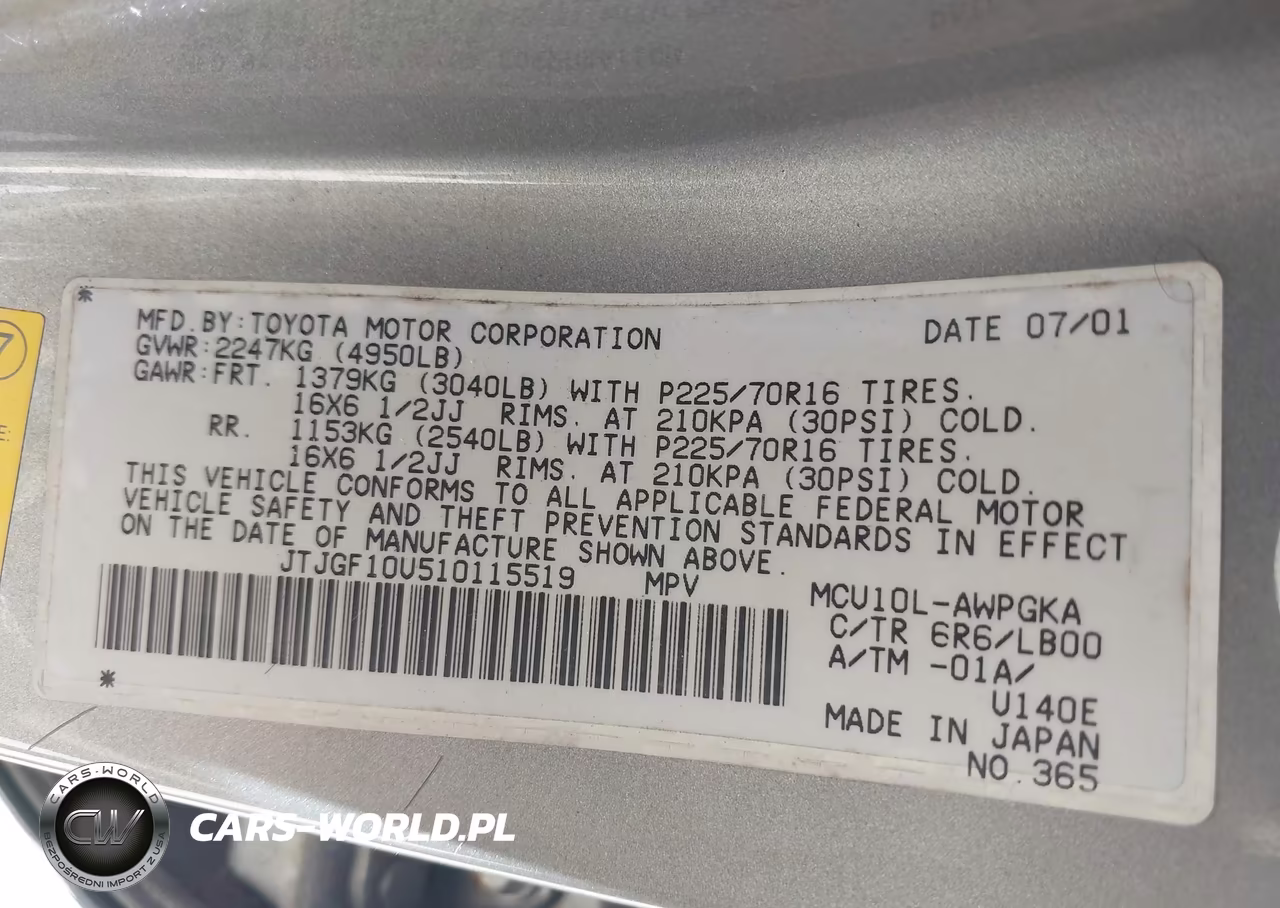 2001 Lexus Rx 300 VIN:JTJGF10U510115519 - 9