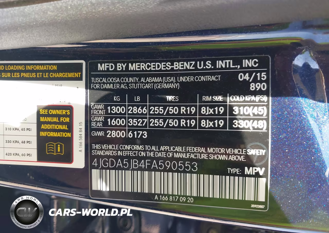 2015 Mercedes-Benz Ml 350 VIN:4JGDA5JB4FA590553 - 9