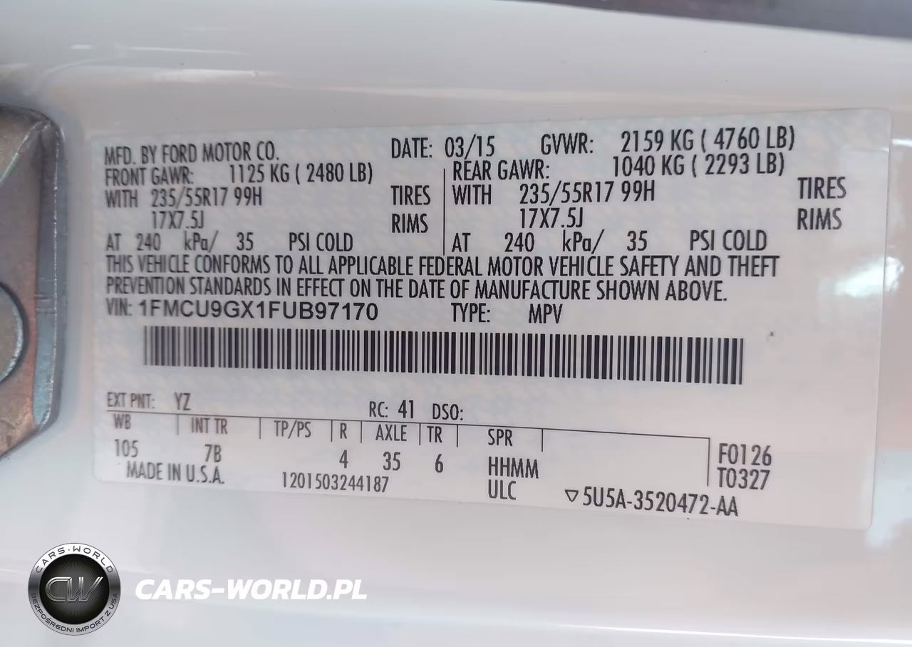 2015 Ford Escape Se VIN:1FMCU9GX1FUB97170 - 9