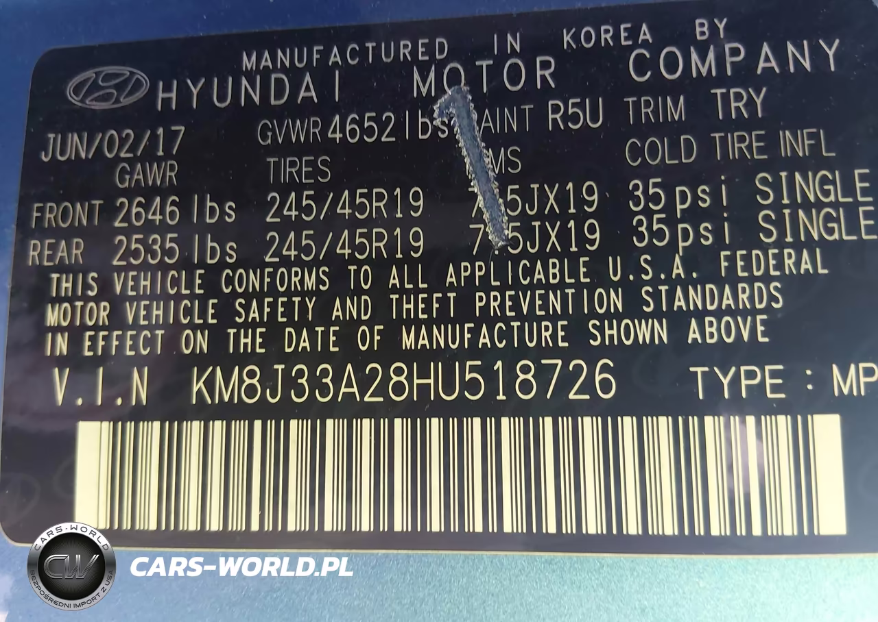 2017 Hyundai Tucson Sport VIN:KM8J33A28HU518726 - 9