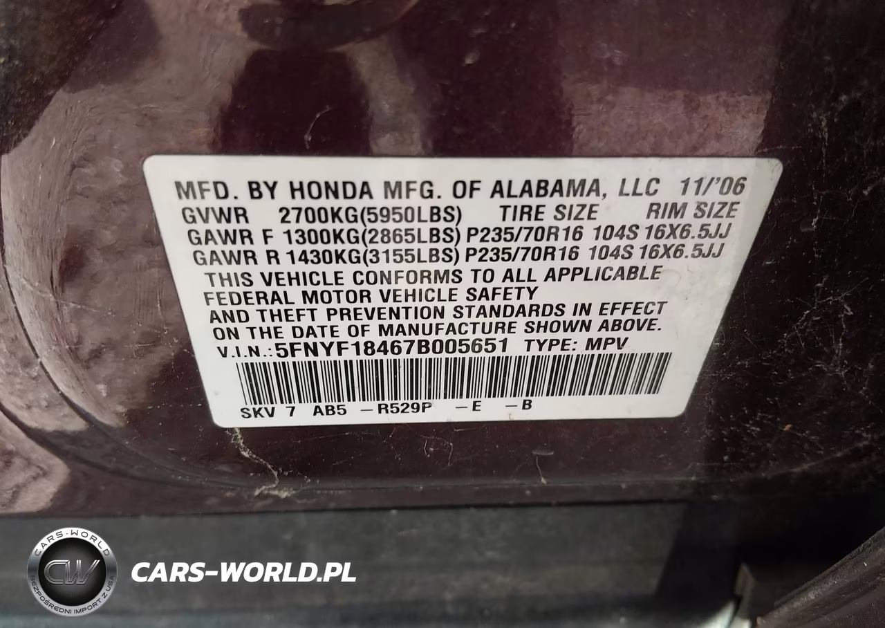 2007 Honda Pilot Ex VIN:5FNYF18467B005651 - 9