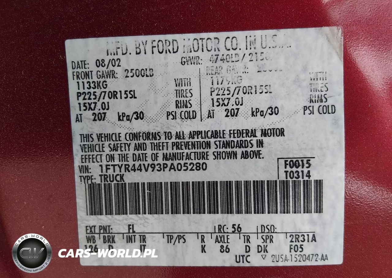 2003 Ford Ranger VIN:1FTYR44V93PA05280 - 9