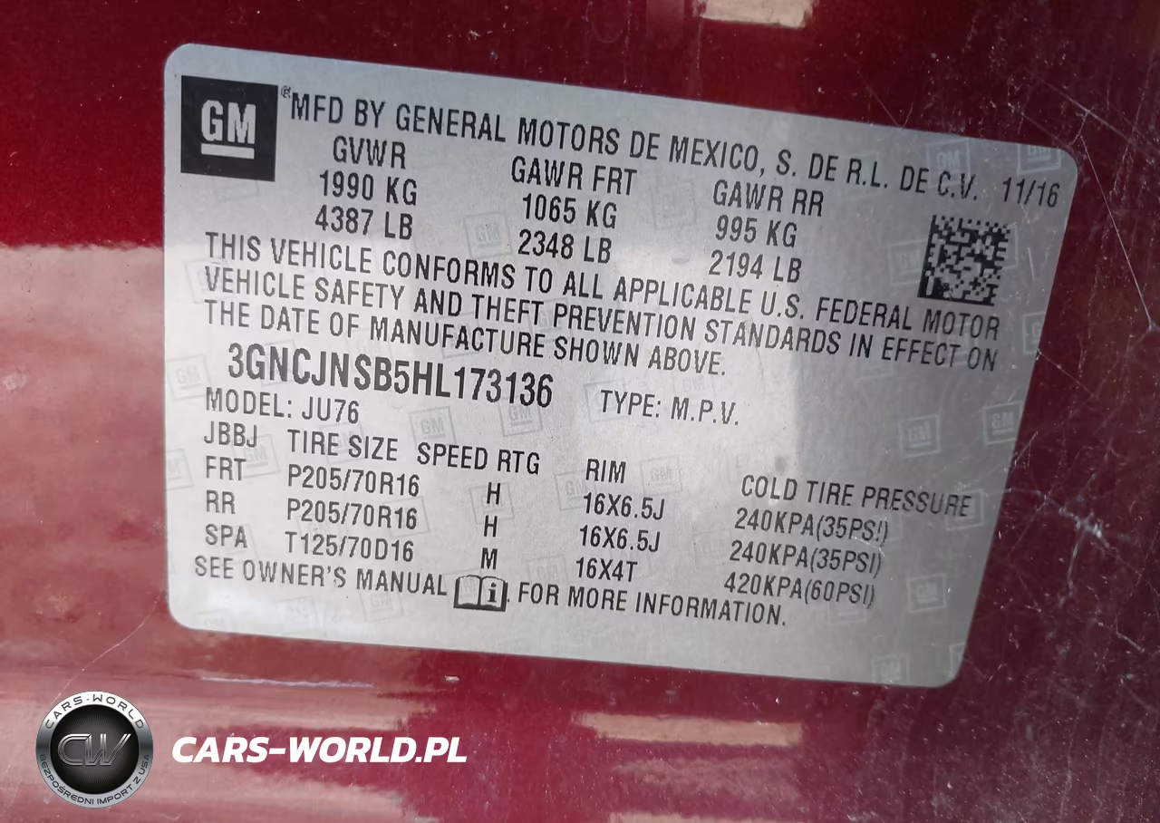 CHEVROLET TRAX LS VIN:3GNCJNSB5HL173136 - 9