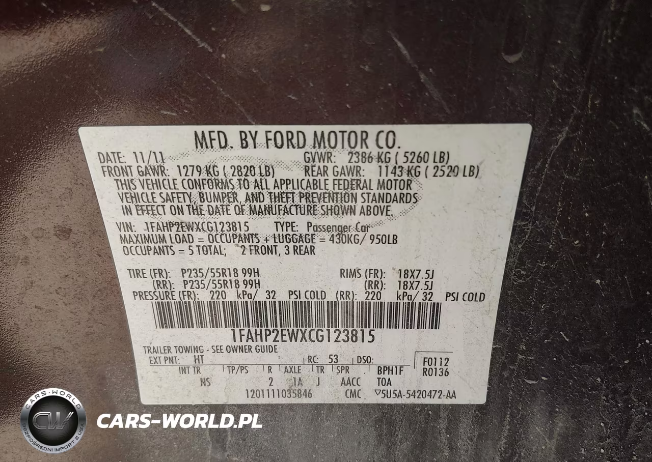 2012 Ford Taurus Sel VIN:1FAHP2EWXCG123815 - 9
