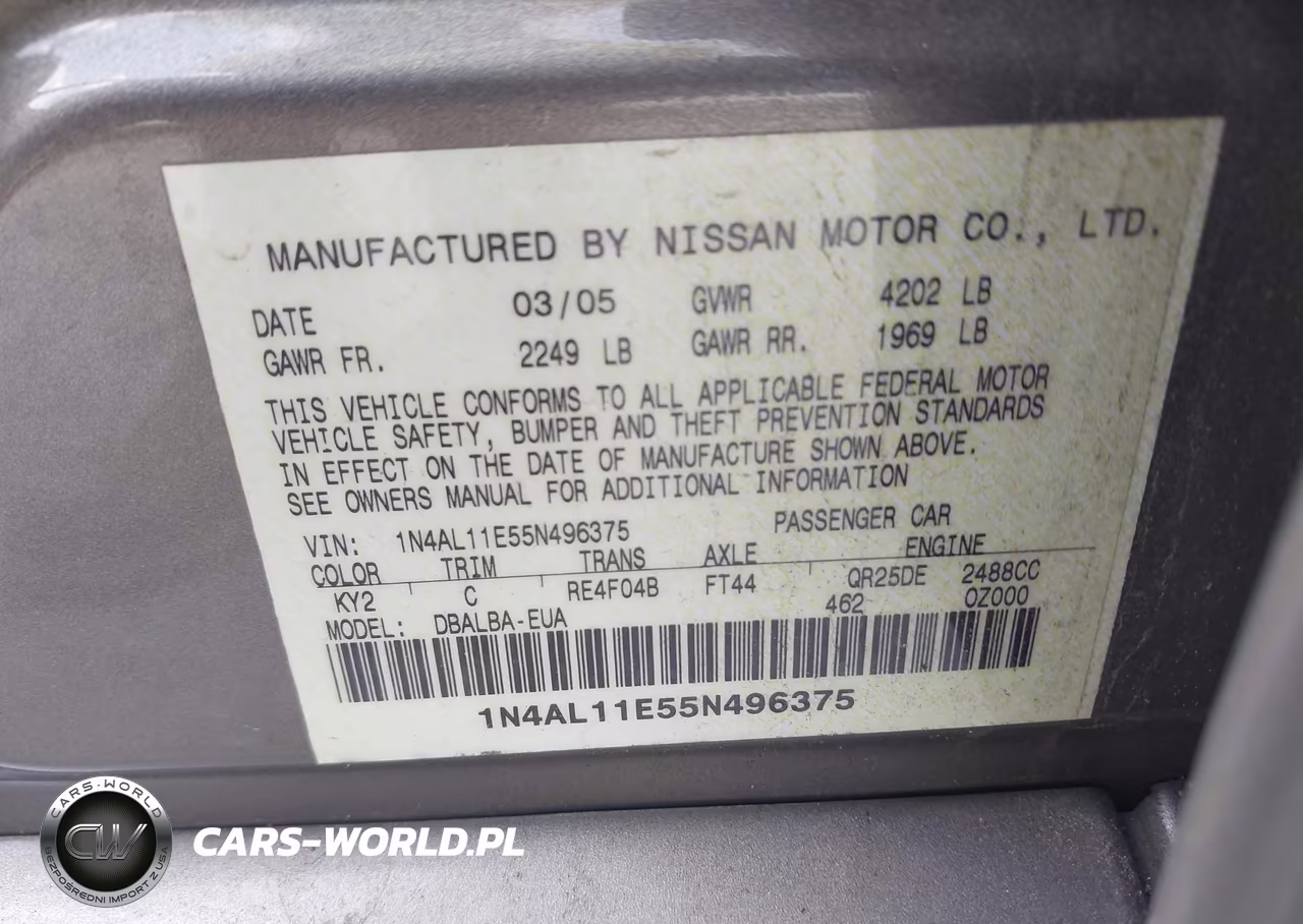 2005 Nissan Altima 2.5 S VIN:1N4AL11E55N496375 - 9