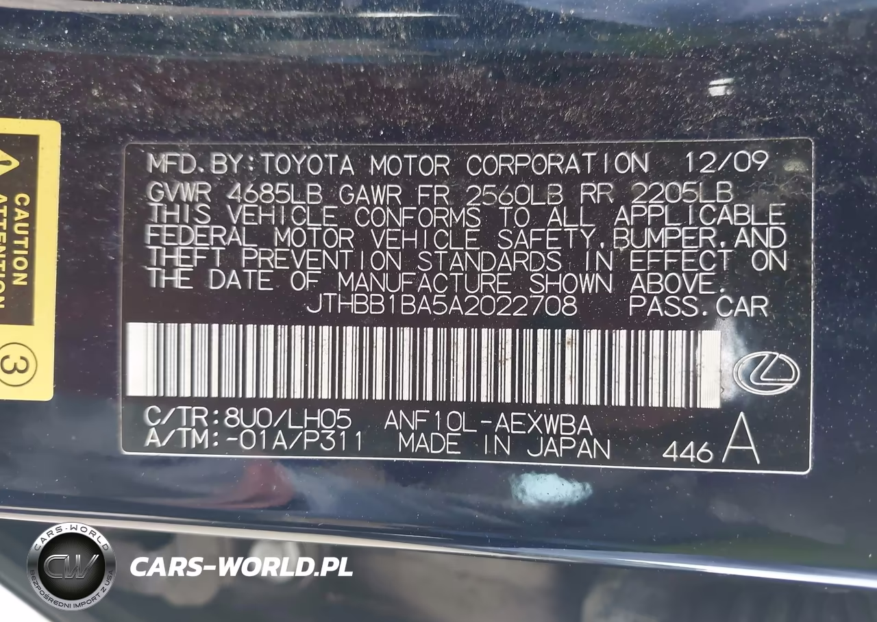 2010 Lexus Hs 250H Premium VIN:JTHBB1BA5A2022708 - 9