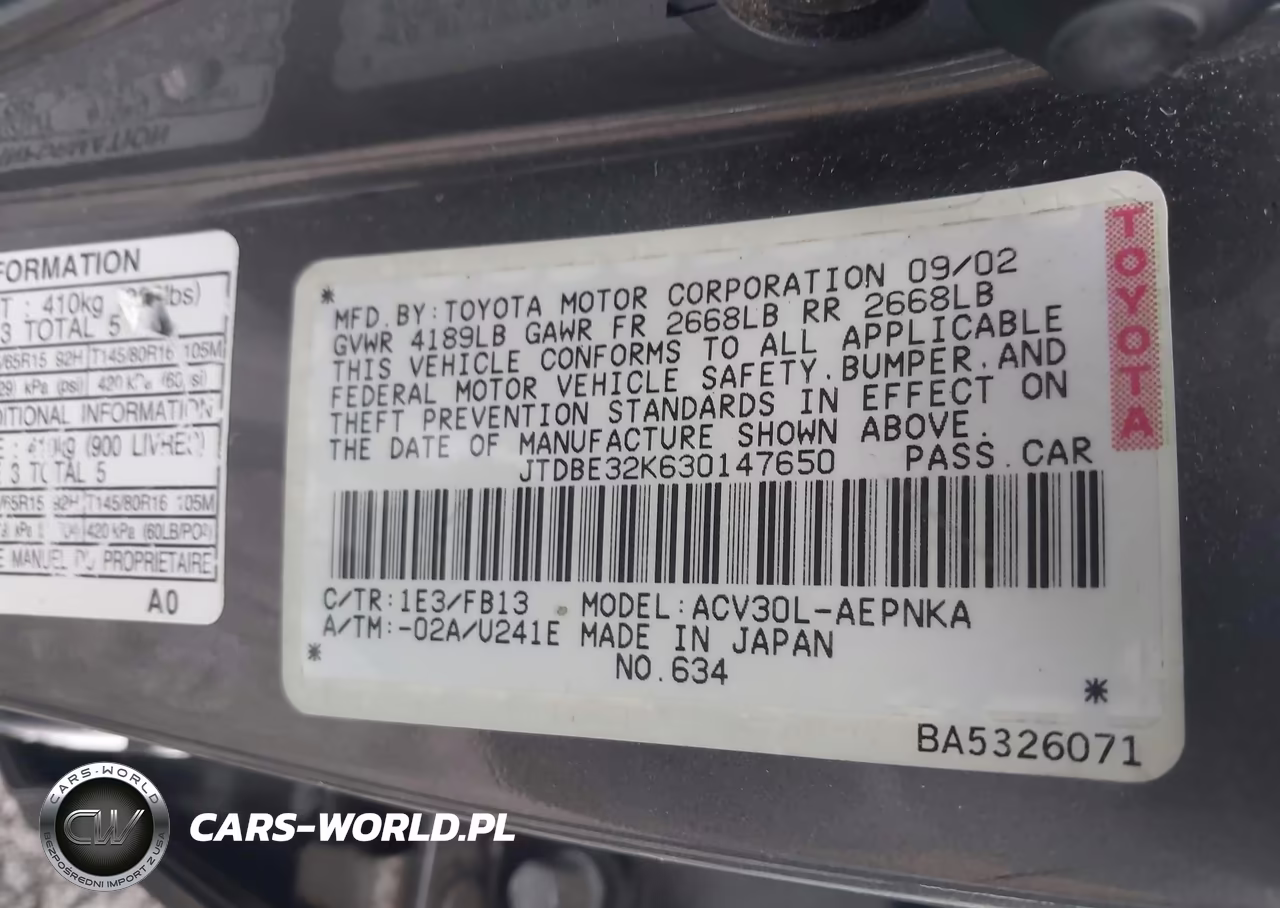 2003 Toyota Camry Le VIN:JTDBE32K630147650 - 9
