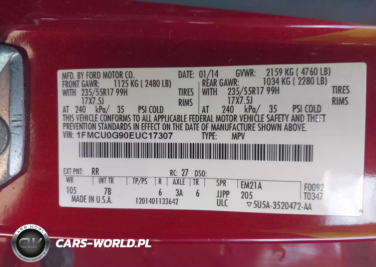 2014 Ford Escape Se VIN:1FMCU0G90EUC17307 - 9