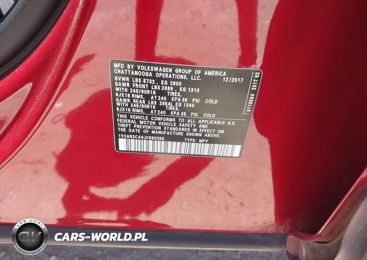2018 Volkswagen Atlas 3.6L V6 S VIN:1V2AR2CA0JC550355 - 9