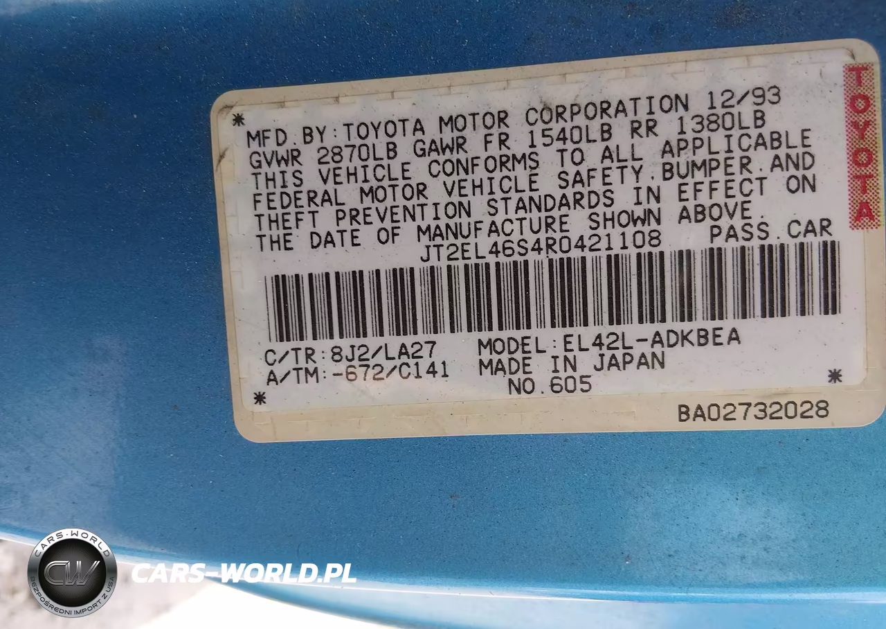 1994 Toyota Tercel Std VIN:JT2EL46S4R0421108 - 9