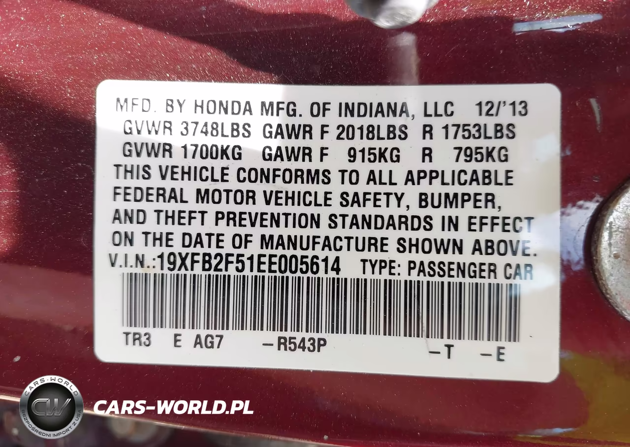 2014 Honda Civic Lx VIN:19XFB2F51EE005614 - 9