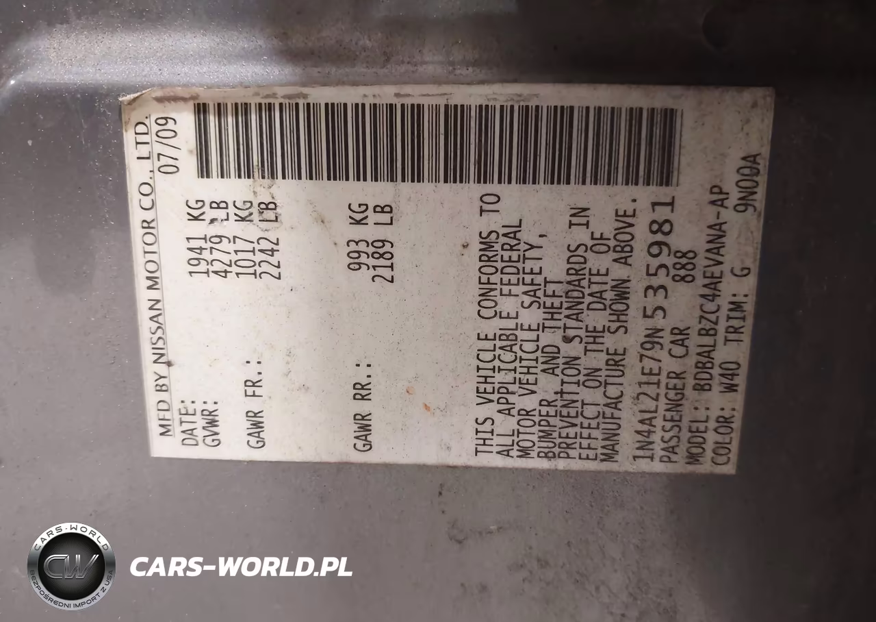 2009 Nissan Altima 2.5 S VIN:1N4AL21E79N535981 - 9