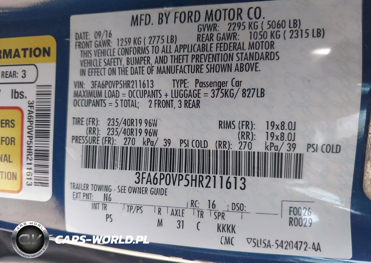 2017 Ford Fusion Sport VIN:3FA6P0VP5HR211613 - 9