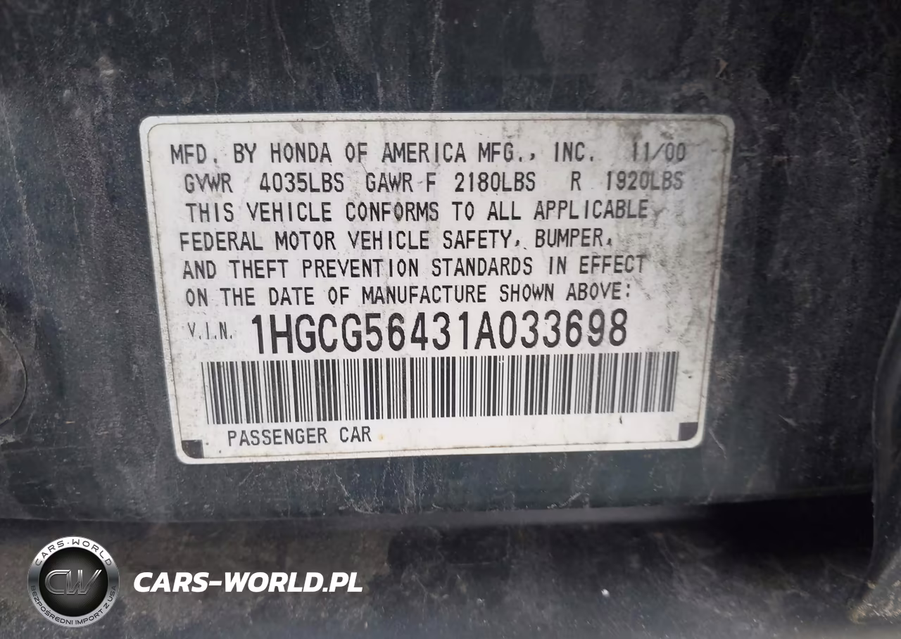 2001 Honda Accord 2.3 Lx VIN:1HGCG56431A033698 - 9