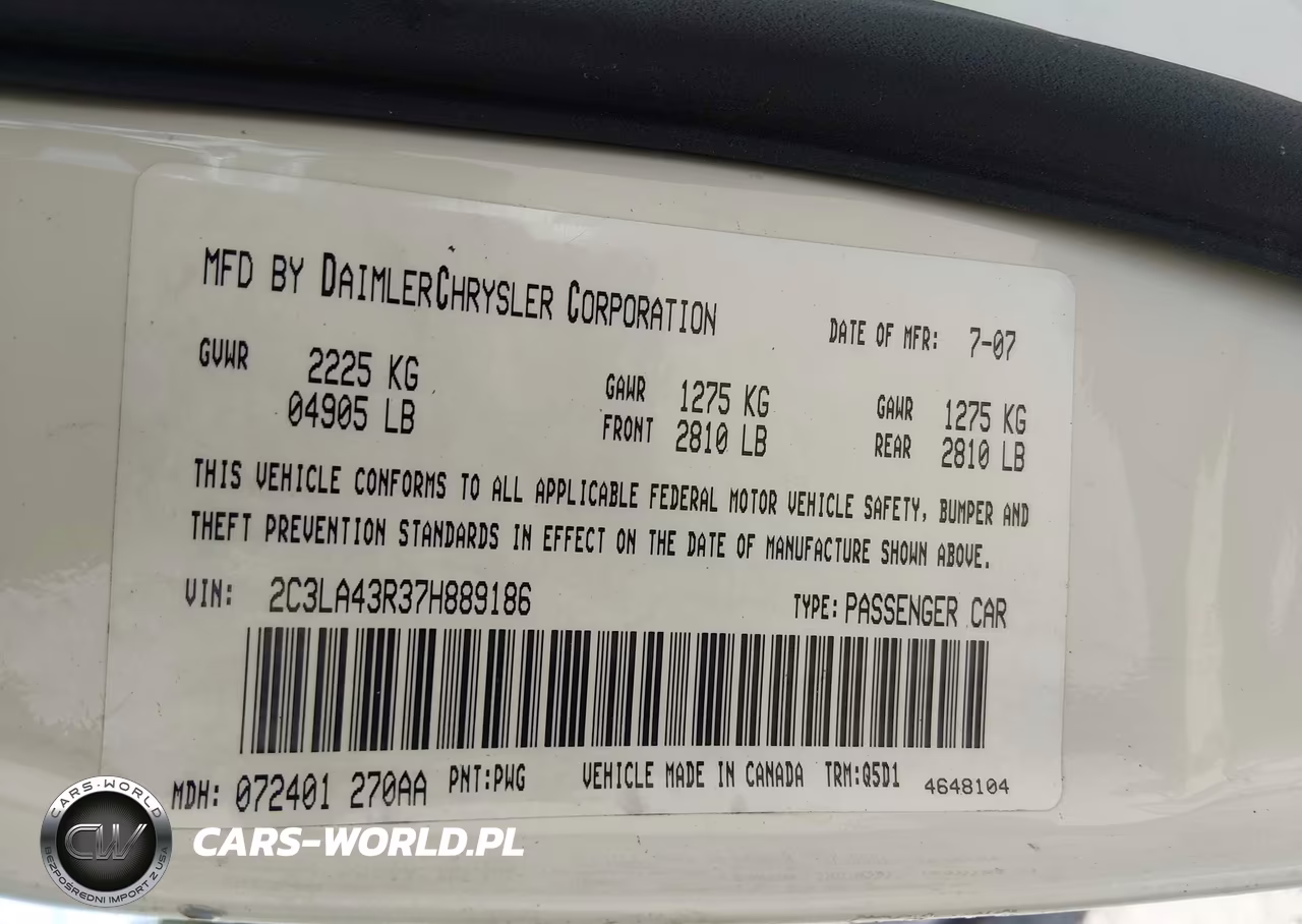 2007 Chrysler 300 VIN:2C3LA43R37H889186 - 9