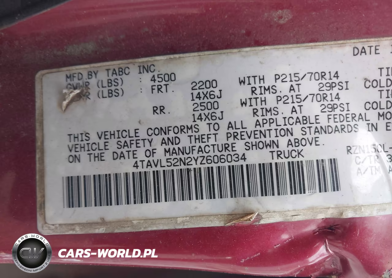 2000 Toyota Tacoma VIN:4TAVL52N2YZ606034 - 9