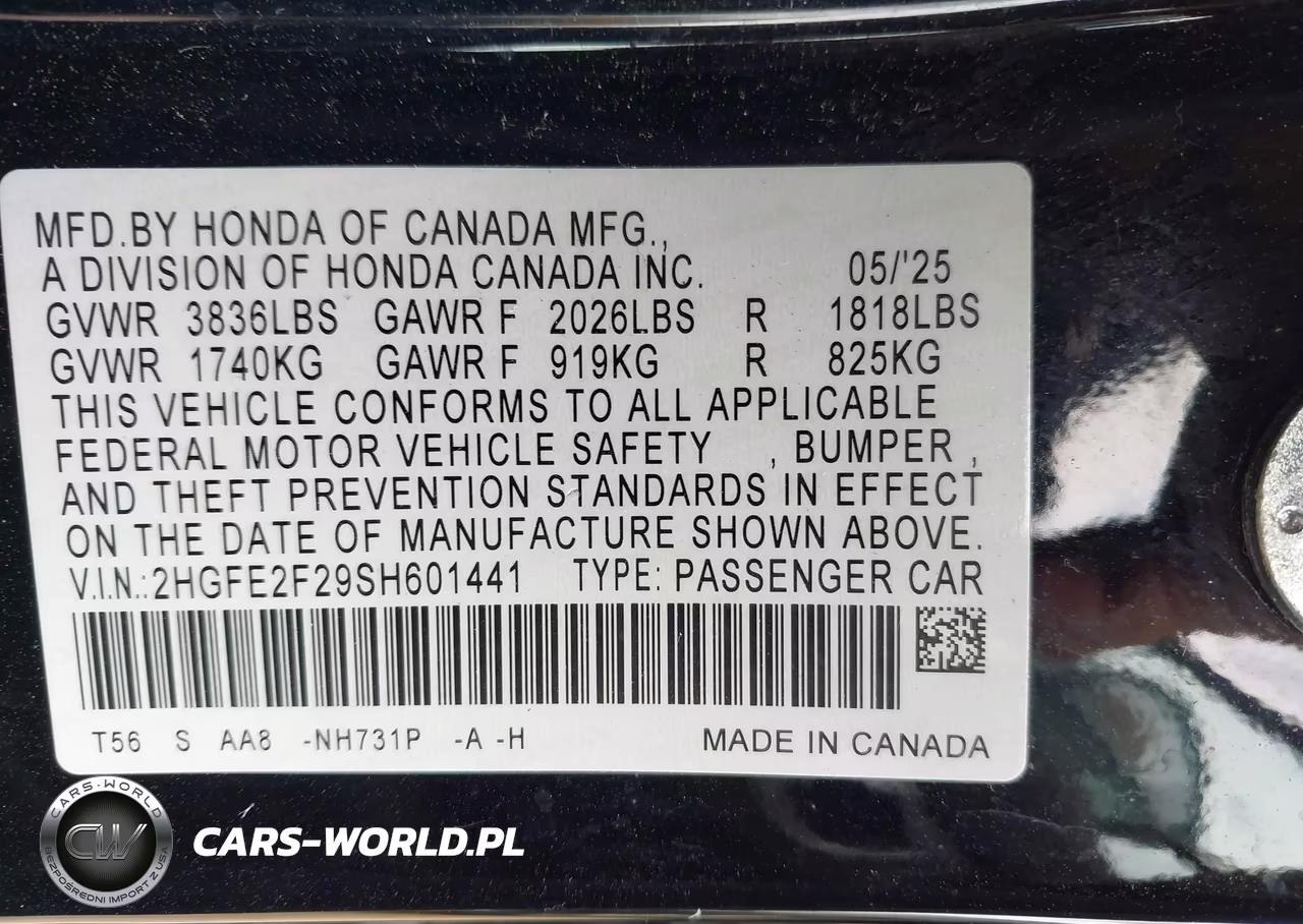 2025 Honda Civic Lx VIN:2HGFE2F29SH601441 - 9