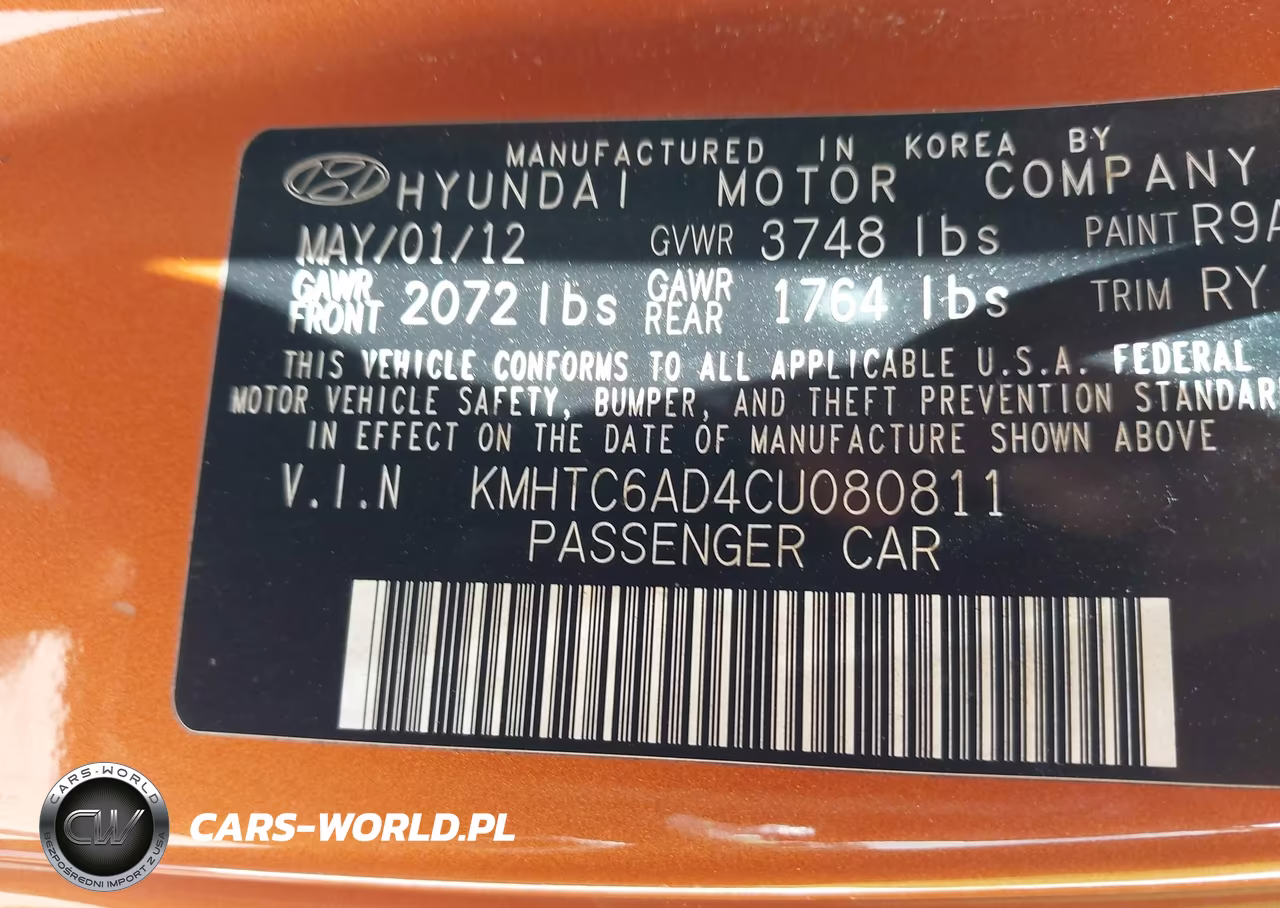 2012 Hyundai Veloster Base W-Black VIN:KMHTC6AD4CU080811 - 9
