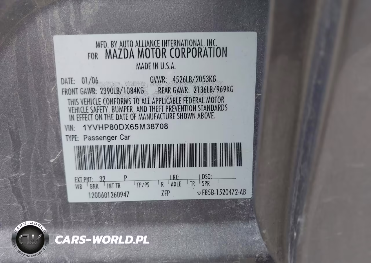 2006 Mazda Mazda6 Sport S VIN:1YVHP80DX65M38708 - 9