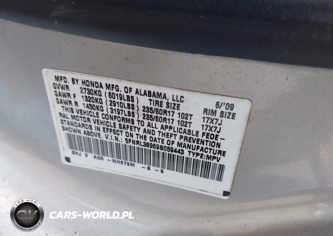 2009 Honda Odyssey Touring VIN:5FNRL38969B059443 - 9
