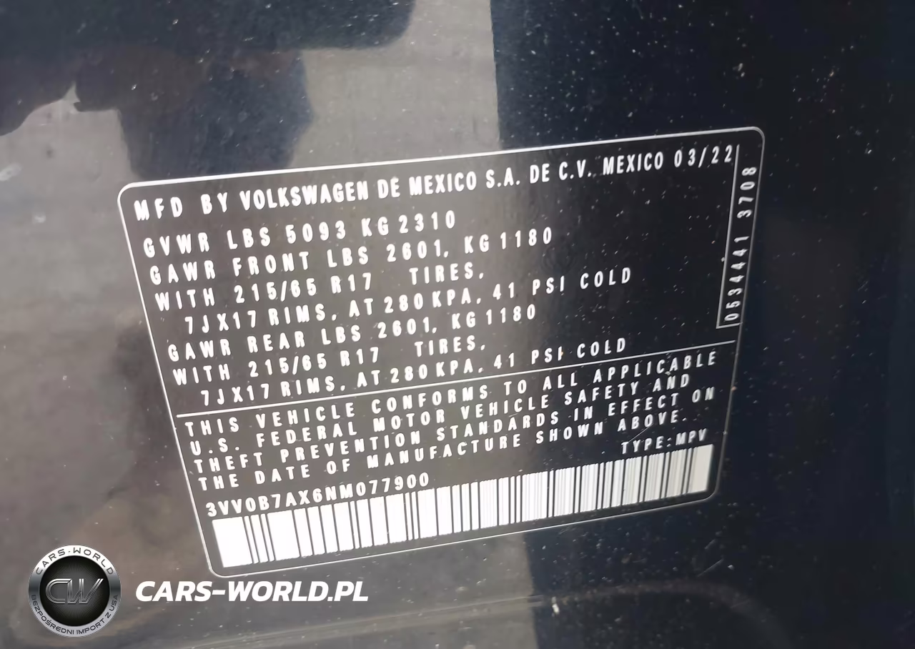 2022 Volkswagen Tiguan 2.0T S VIN:3VV0B7AX6NM077900 - 9