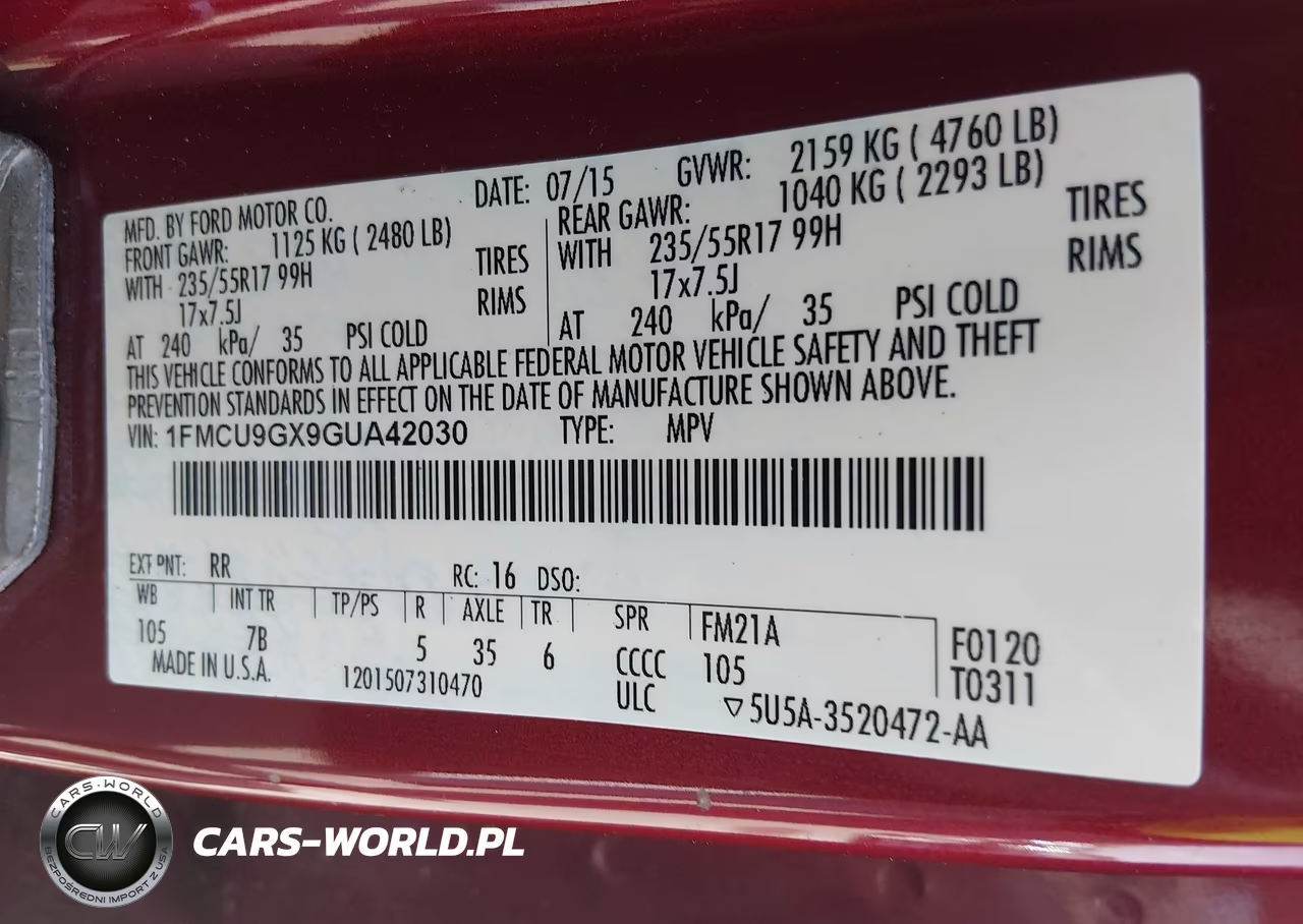 2016 Ford Escape Se VIN:1FMCU9GX9GUA42030 - 9