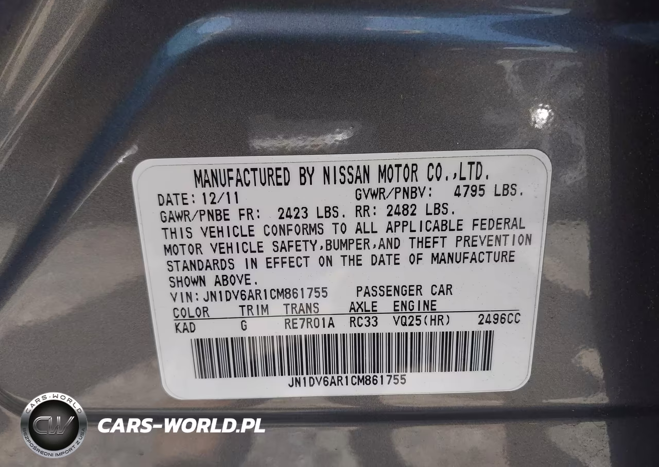 2012 Infiniti G25X VIN:JN1DV6AR1CM861755 - 9