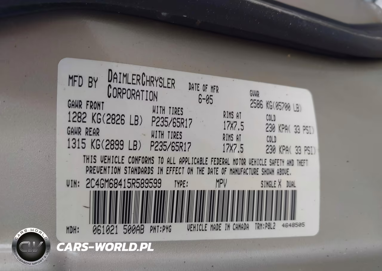 2005 Chrysler Pacifica Touring VIN:2C4GM68415R589599 - 9