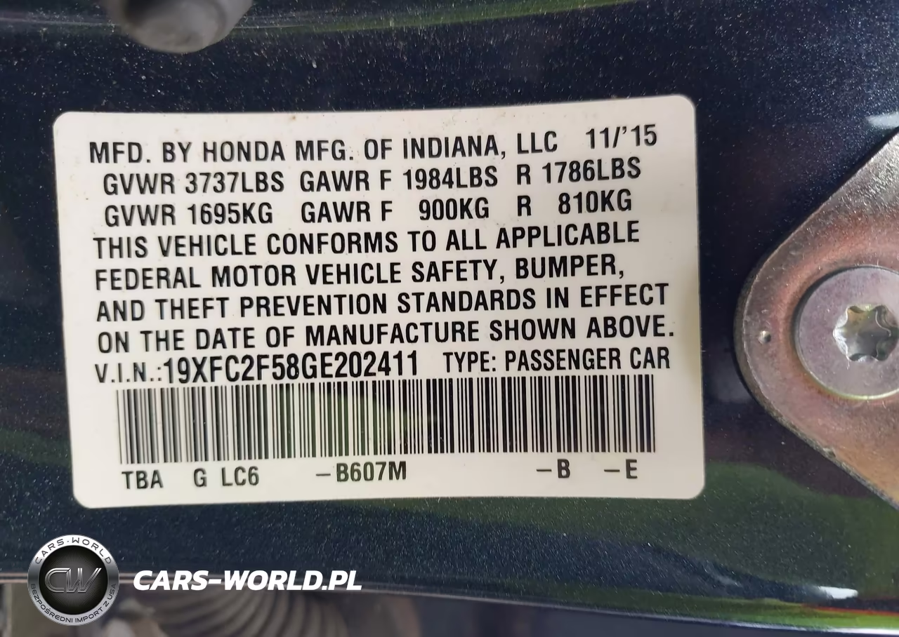2016 Honda Civic Lx VIN:19XFC2F58GE202411 - 9