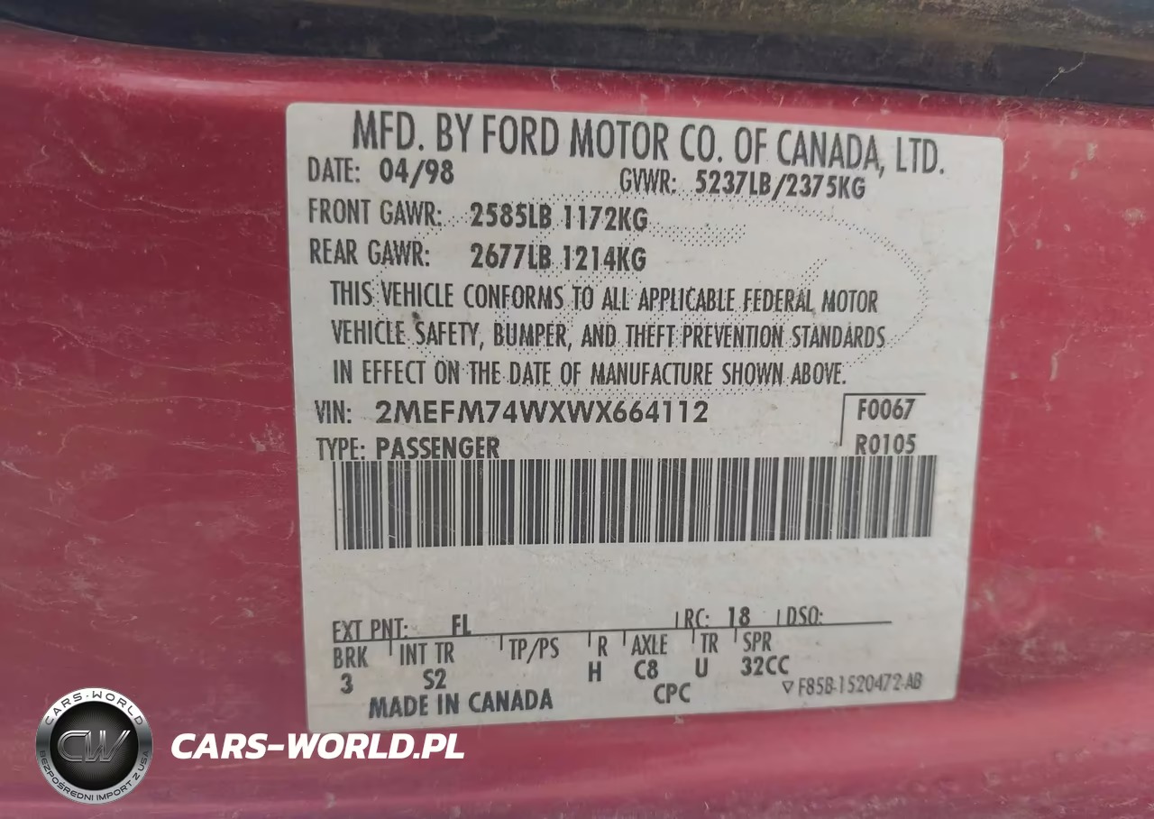 1998 Mercury Grand Marquis VIN:2MEFM74WXWX664112 - 9