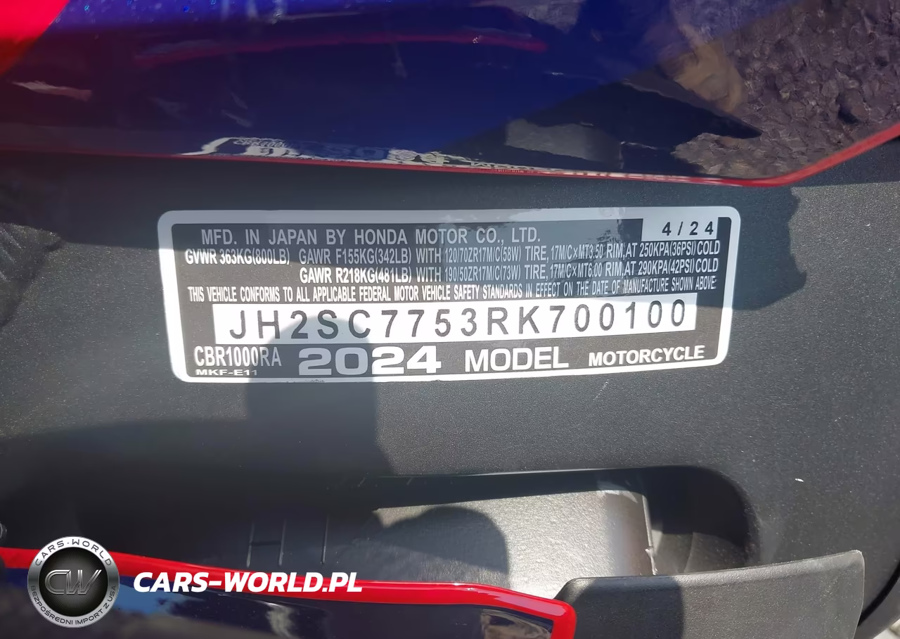 2024 Honda Cbr1000 Ra VIN:JH2SC7753RK700100 - 10