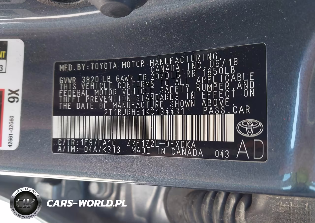2019 Toyota Corolla L VIN:2T1BURHE1KC134431 - 9