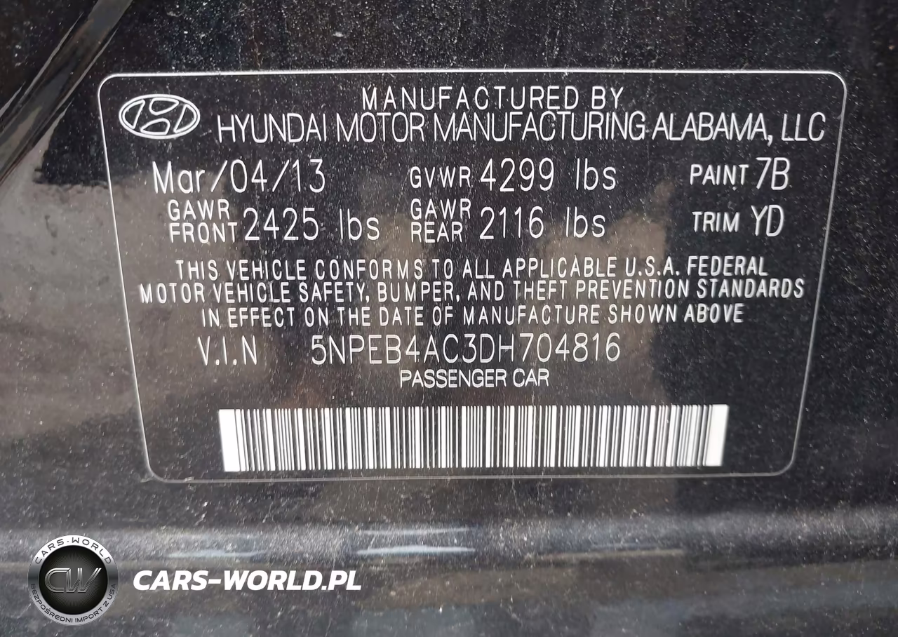 2013 Hyundai Sonata Gls VIN:5NPEB4AC3DH704816 - 9