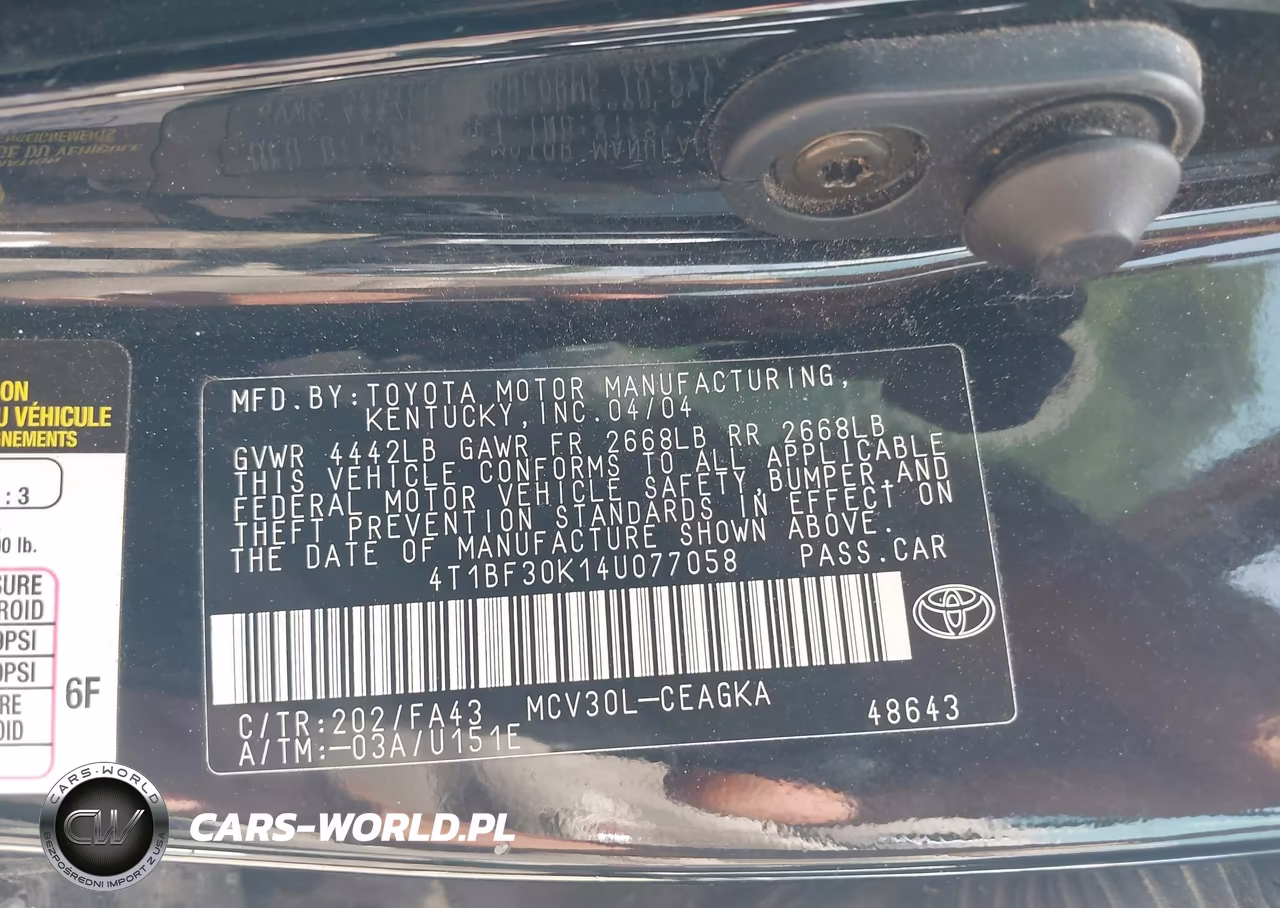 2004 Toyota Camry Xle V6 VIN:4T1BF30K14U077058 - 9