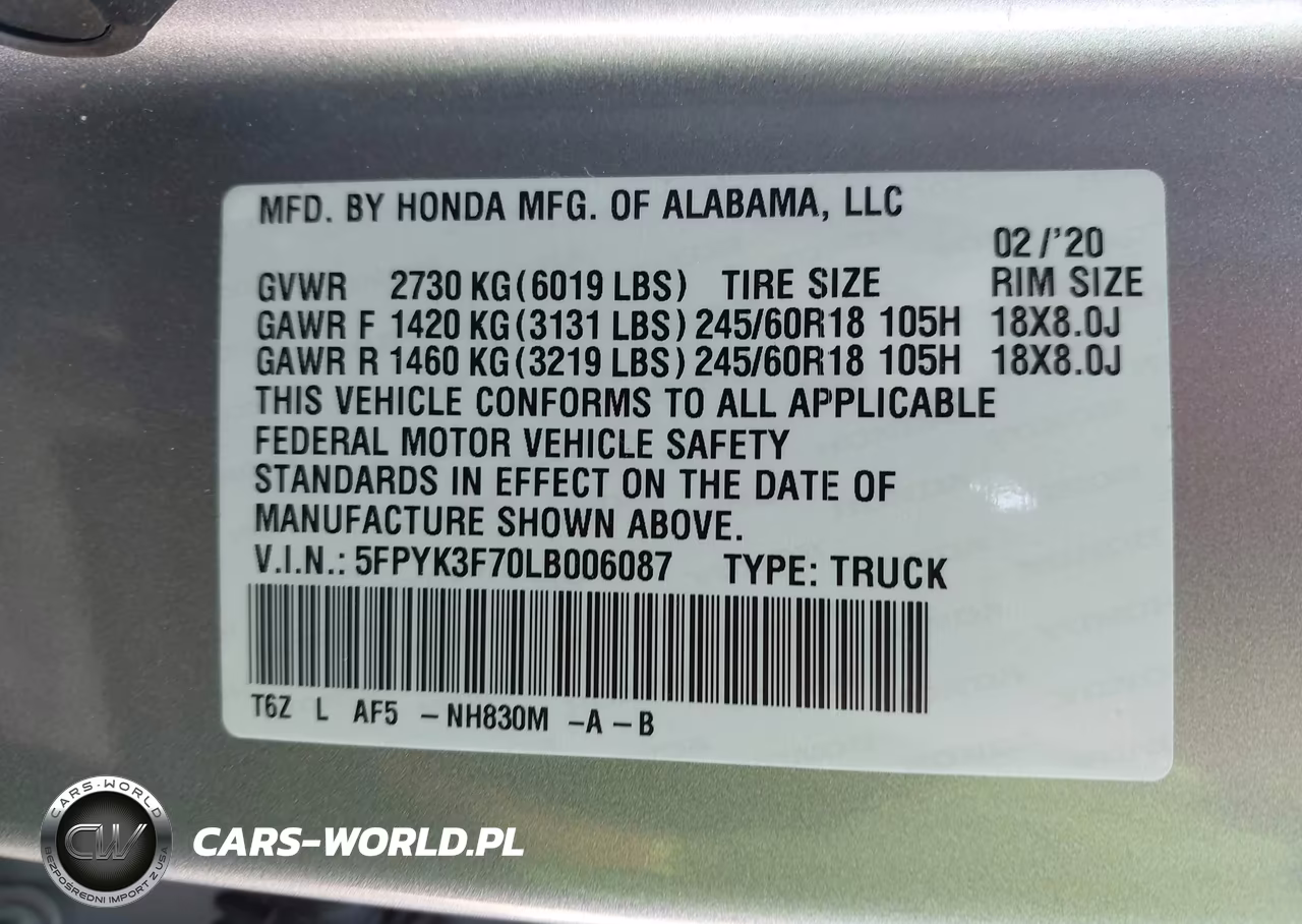 2020 Honda Ridgeline Rtl-E VIN:5FPYK3F70LB006087 - 9