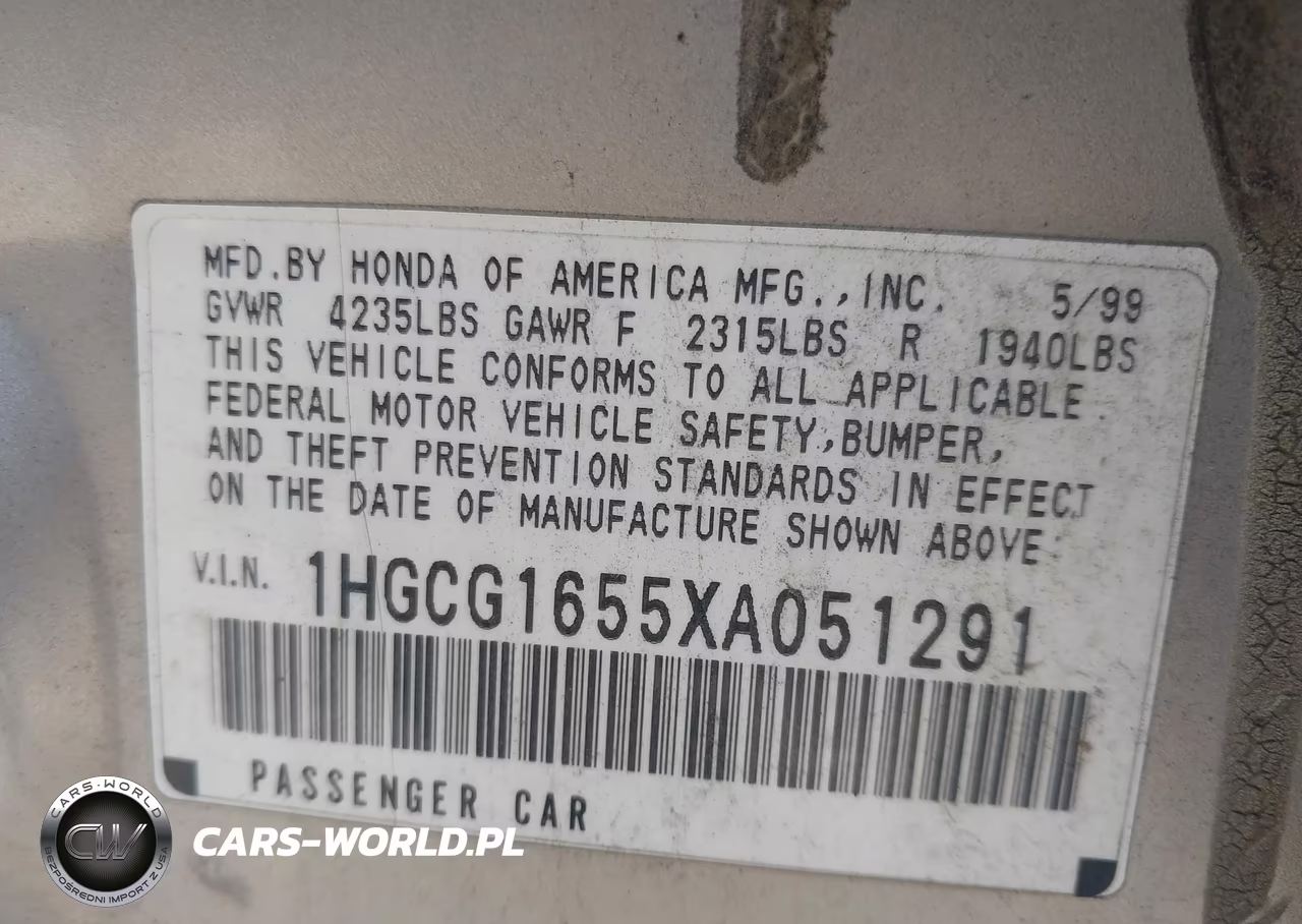 1999 Honda Accord Ex V6 VIN:1HGCG1655XA051291 - 9