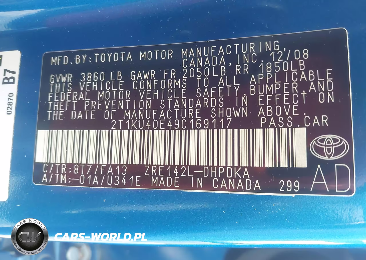 2009 Toyota Matrix VIN:2T1KU40E49C169117 - 9