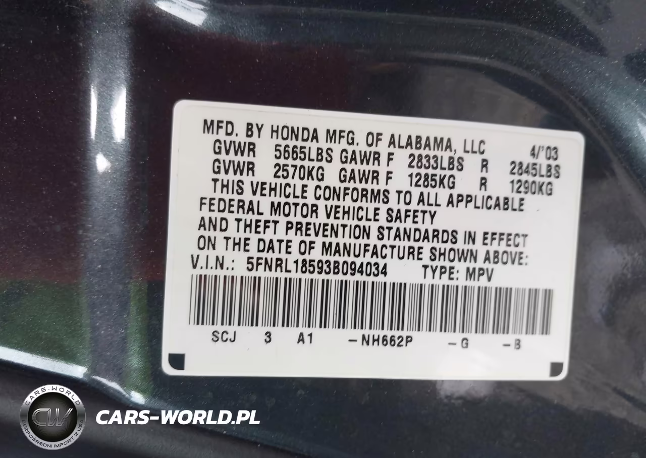 2003 Honda Odyssey Lx VIN:5FNRL18593B094034 - 9